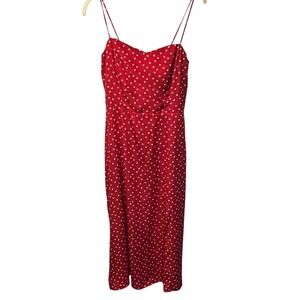 Blue Rain Red White Heart Print Midi Dress Smocked Back Sweetheart Neck Large